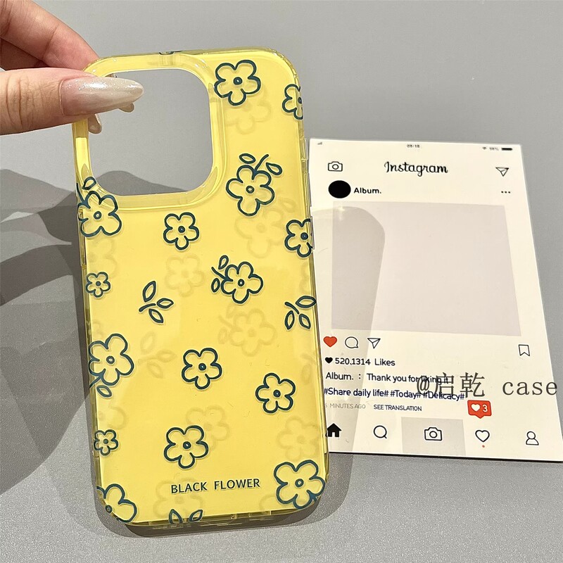 Fresh and Simple Yellow Line Flower Design Suitable for Apple 16Promax Phone Case Iphone17 Niche 14Imd13