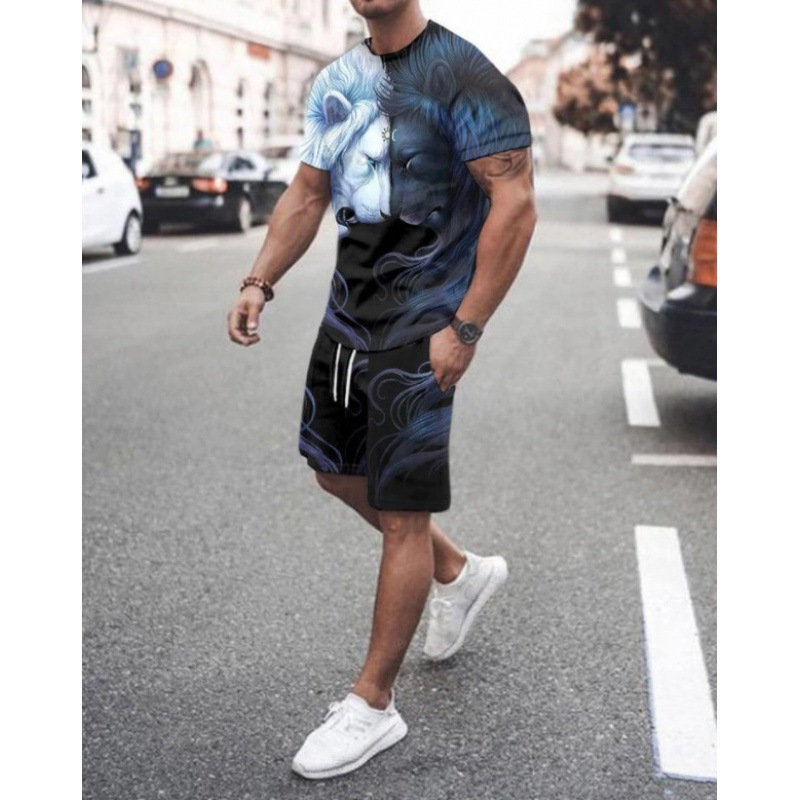 2023 verano transfronterizo camiseta 3D europea y americana manga corta pantalones cortos de dos piezas deportivos casuales para hombres