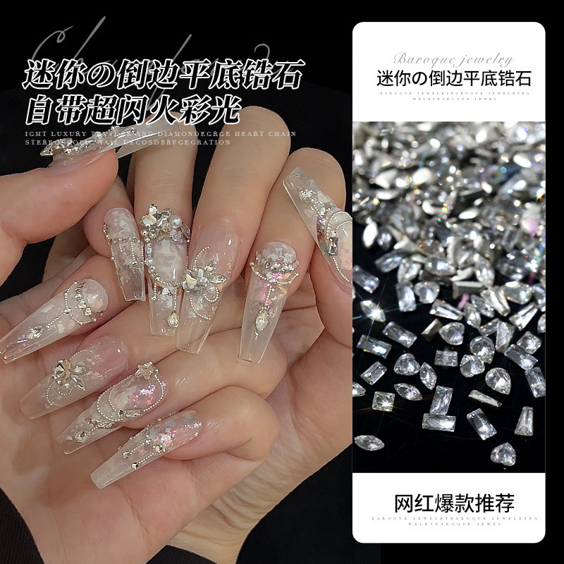 Zircon Nail Art Jewelry Super Flash Fire Light Beveled Mini Flats Bottom Diamond Transparent White Special-Shaped Diamond Nail Art Diamond Jewelry Wholesale