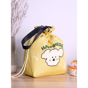 Cute Puppy Theme Drawstring Insulated Lunch Bag Stylish Polyester Design for Daily and Outdoor Carry Food