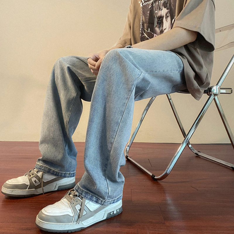 Trendy Brand All-match Draping Ice Silk Denim Pants Men's Summer Loose Sports Straight Pants oversize Trendy Pants