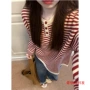 条纹秋冬宽松撞色毛衣