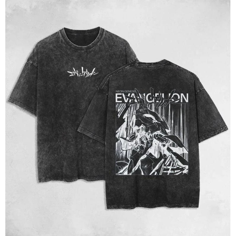 European Size T-Shirts for Both Men and Women, Retro New Anime-Themed Eva Comic Cross-Border Street Fashion Clothing, Washed