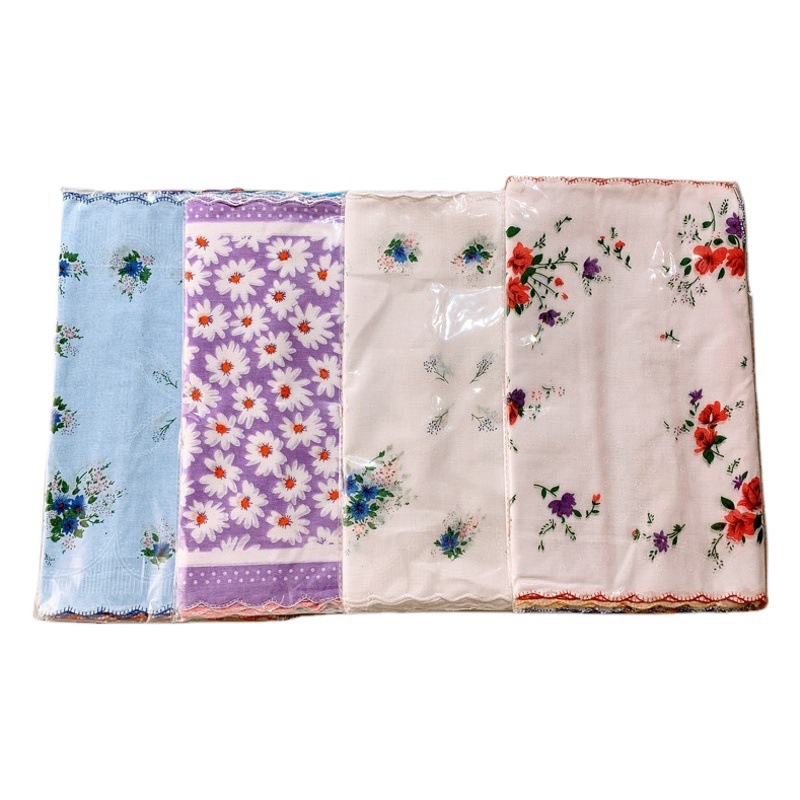 Classic crescent edge ladies hot selling wholesale cotton handkerchief classic vintage vintage women's cotton handkerchief