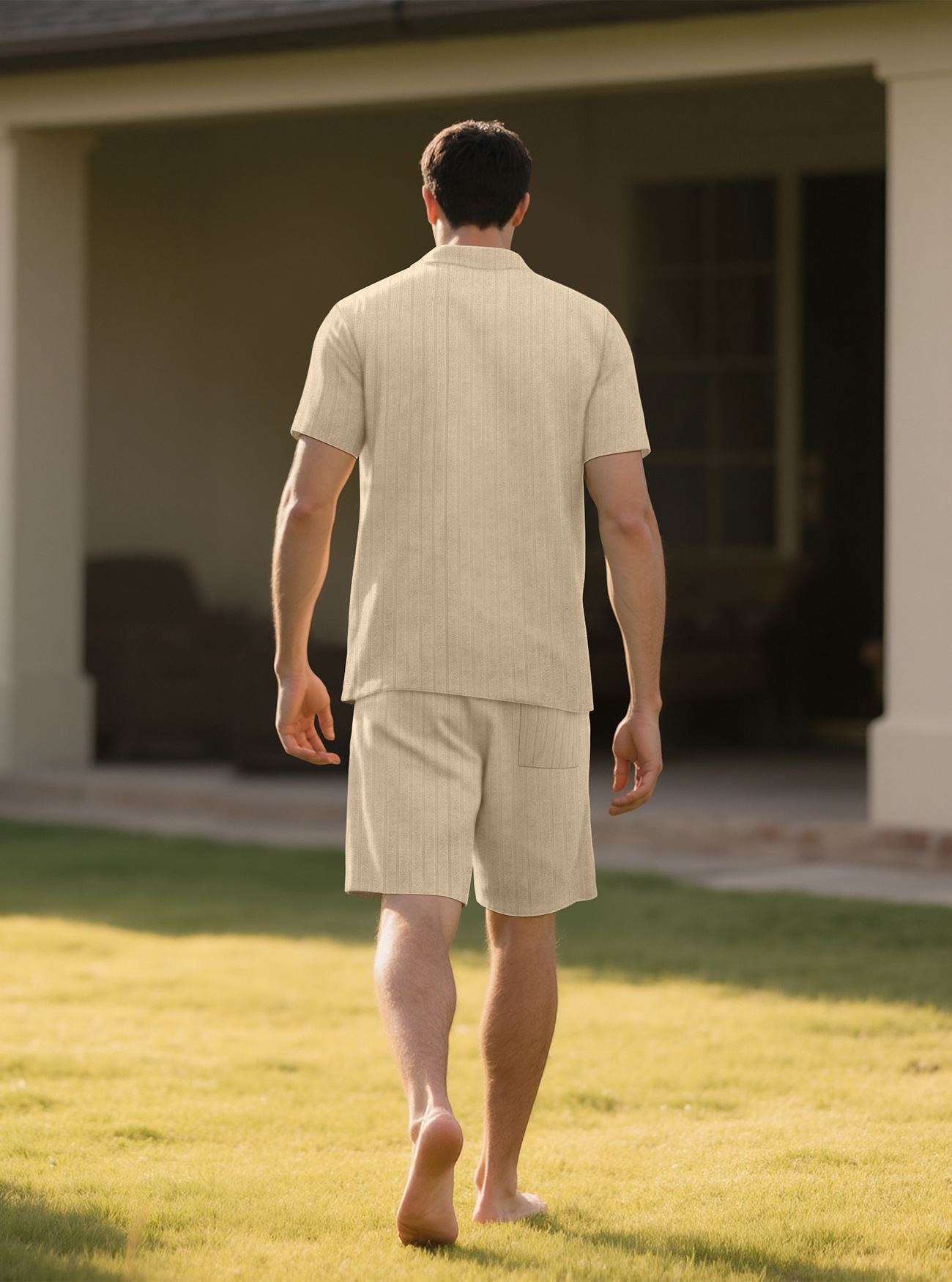 Herren Set Aus Einfarbigem Freizeithemd Und Shorts Für Den Sommer_voghion.com