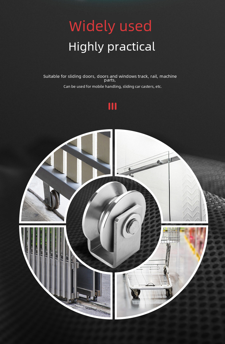Stainless steel 304/201 track wheel U tripod pulley mobile door hanging wheel U type V type H type groove caster angle wheel