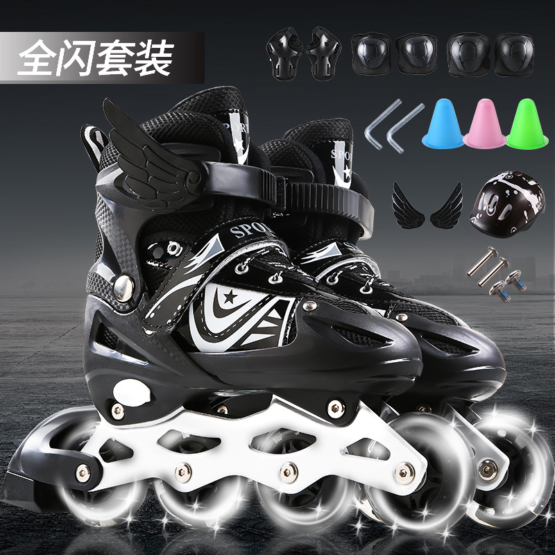 Adjustable PVC Flash Children Set the skating shoes Roller skating shoes suit beginner men and women wholesale