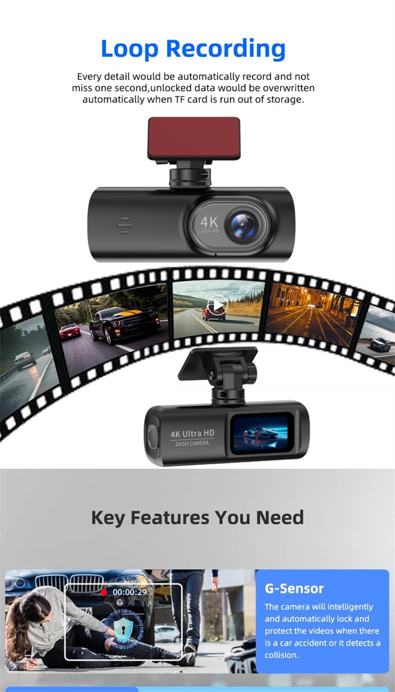 Cross-border bestseller 4K dashcam, high-definition front and rear dual recording, WiFi mobile phone connectivity, V22C dual-lens car camera