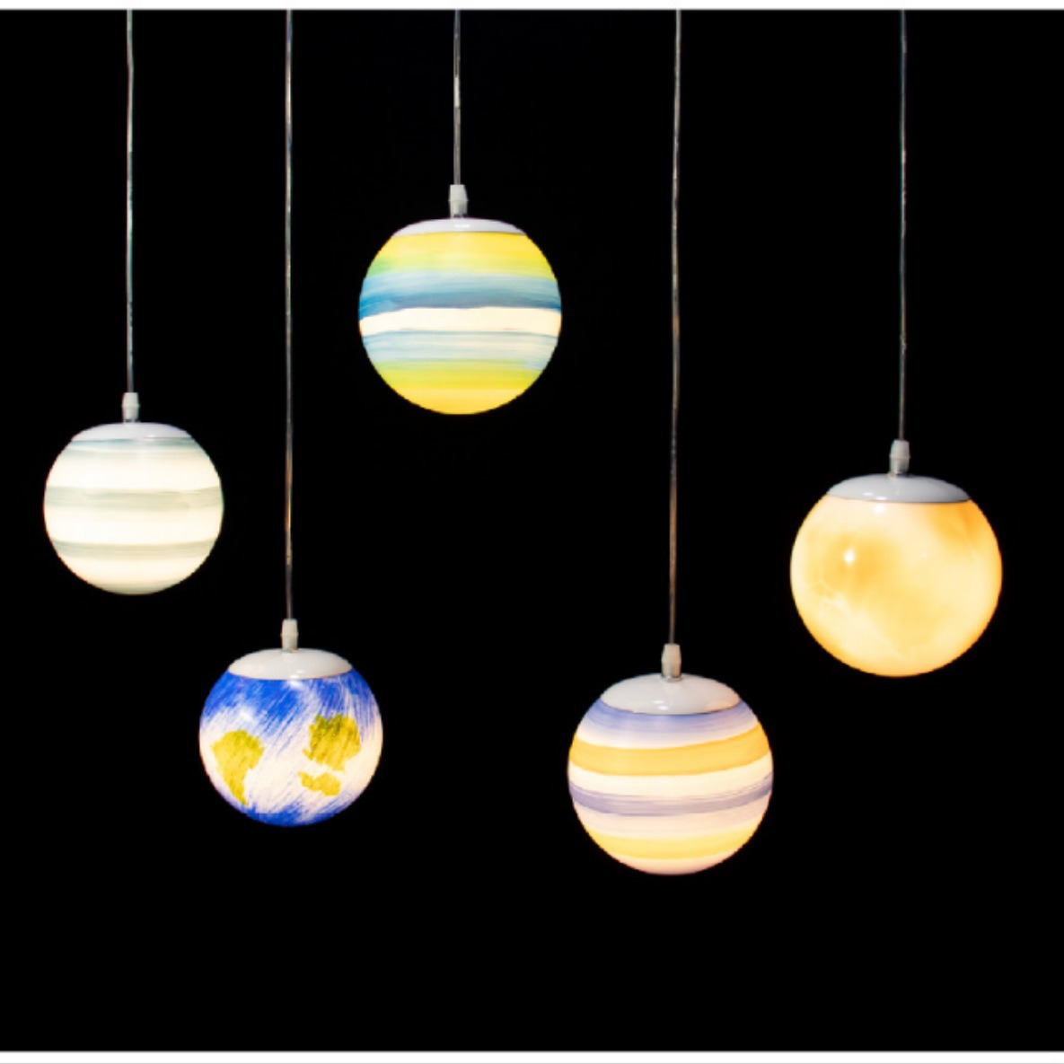 Decoración de boda prop luminoso cinco cabezas vagabundo planeta estrella lámpara de ventana del centro comercial colgante techo decoración lámpara led