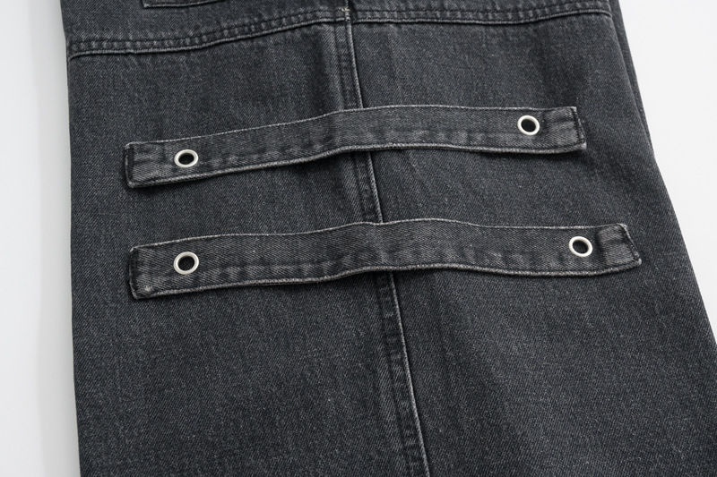 Men's Clothing Distressed Wash Tooling Jeans Men's and Women's New Fashion Brand Pocket Zipper Design Sense Side Strap Loose Straight Pants_viptrois.com