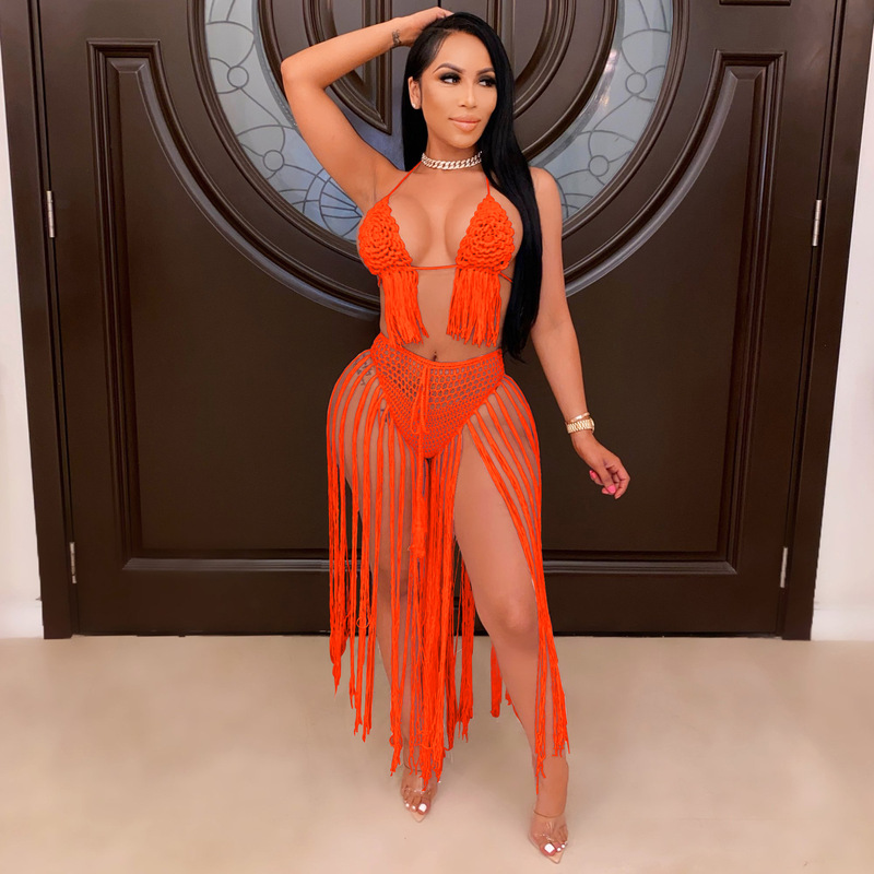 2021 cross-border e-commerce Europe and the United States women's fashion sexy hand crochet women's beach wear swimsuit suit
