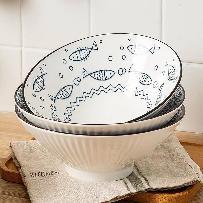 Ramen bowl for home use, Japanese-style ramen noodle bowl, popular online tableware, ceramic bowl, commercial use, conical soup bowl, Haoduoyu