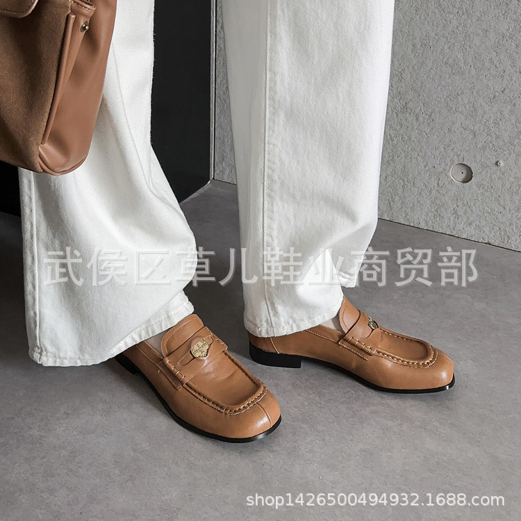 头层牛皮乐福鞋女低跟单鞋秋季款真皮圆头金币乐福单鞋女中口单鞋|undefined
