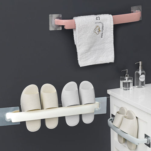 Towel bar storage rack bathroom towel rack hole-free toilet adhesive kitchen single-bar plastic dishcloth hanger