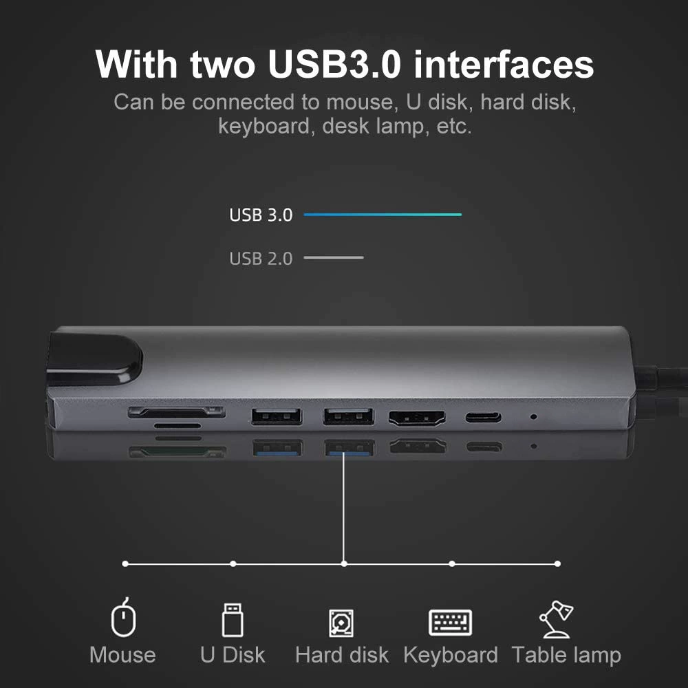 TYPE-C HUB расширительная док-станция 7-в-1, сетевой хаб, USB3.0, конвертер для ноутбука, 4K HD