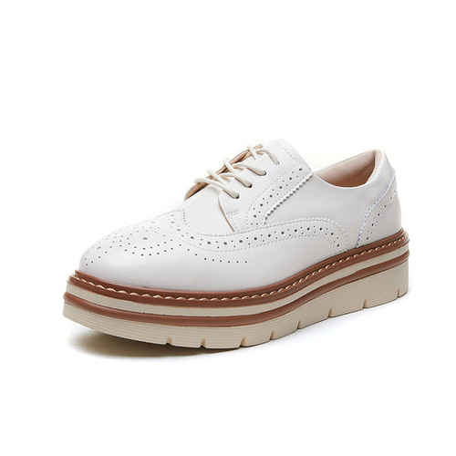 Women's Thicker Sole New Spring and Autumn Season British Style Brogues Leather Shoes, Versatile Genuine Leather Casual Loafers