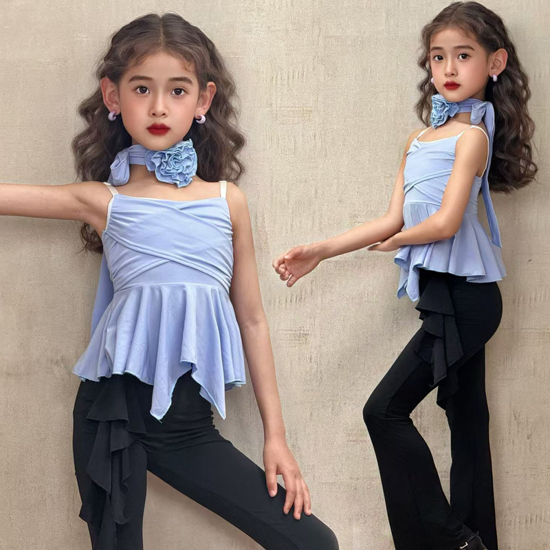 Faz Summer Kidsren's High-End Practice Clothes Latin Dance Performance Clothes Girls Internet Celebrity Practice Training Pants Performance Clothes