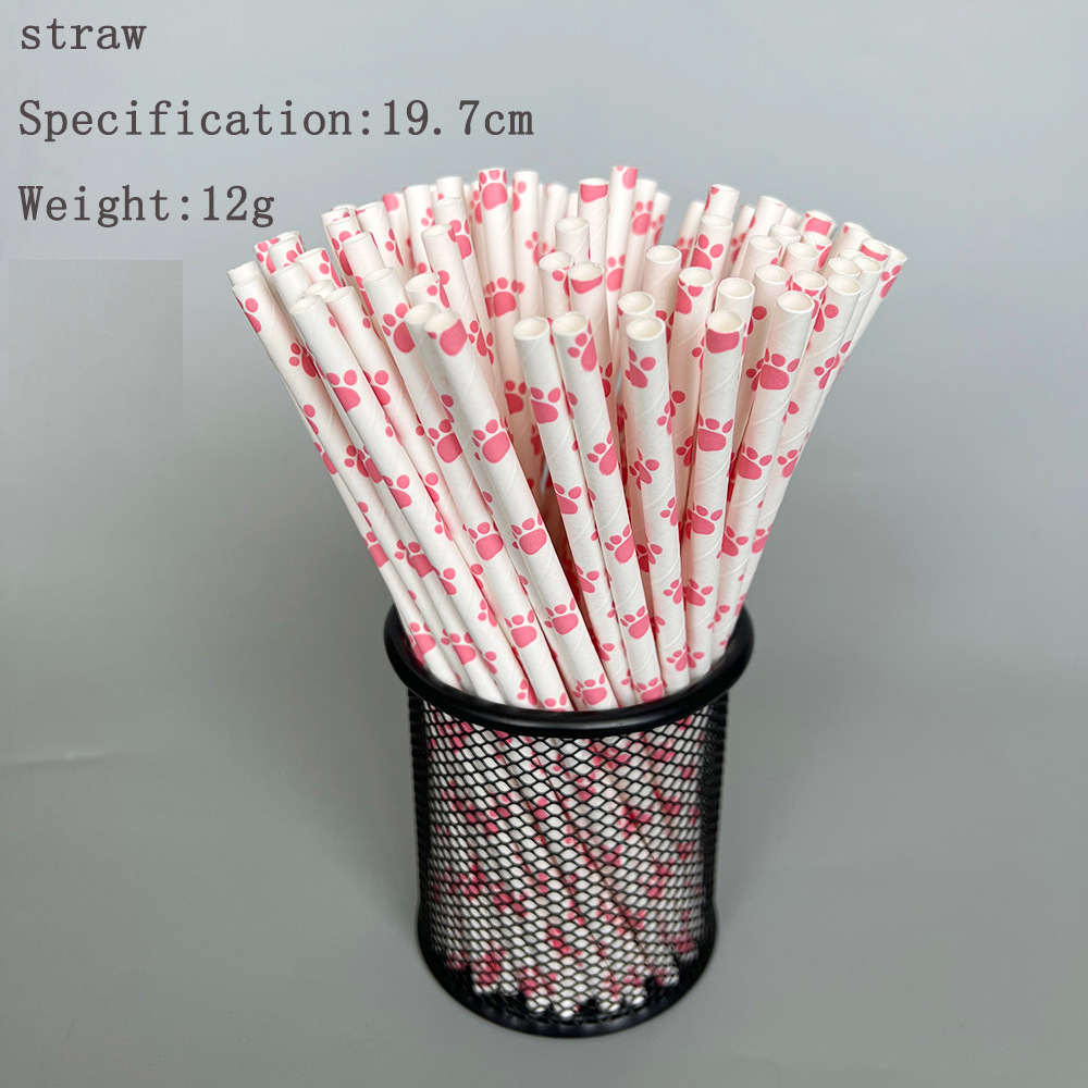 Tema de mascota de dibujos animados conjunto de decoración de fiesta de patas de perro rosa bandera de tracción taza de papel bandeja de papel toalla de papel globo suministros de diseño