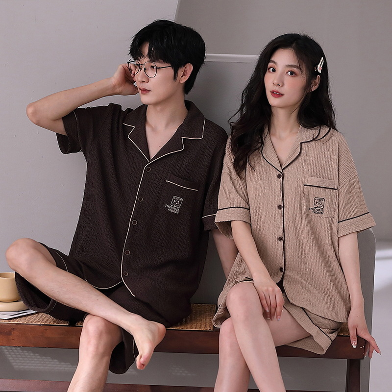 Pareja pijama de manga corta pantalones cortos cardigan algodón de verano coreano casual trajes de mujer ropa de hogar grande suelta para hombres