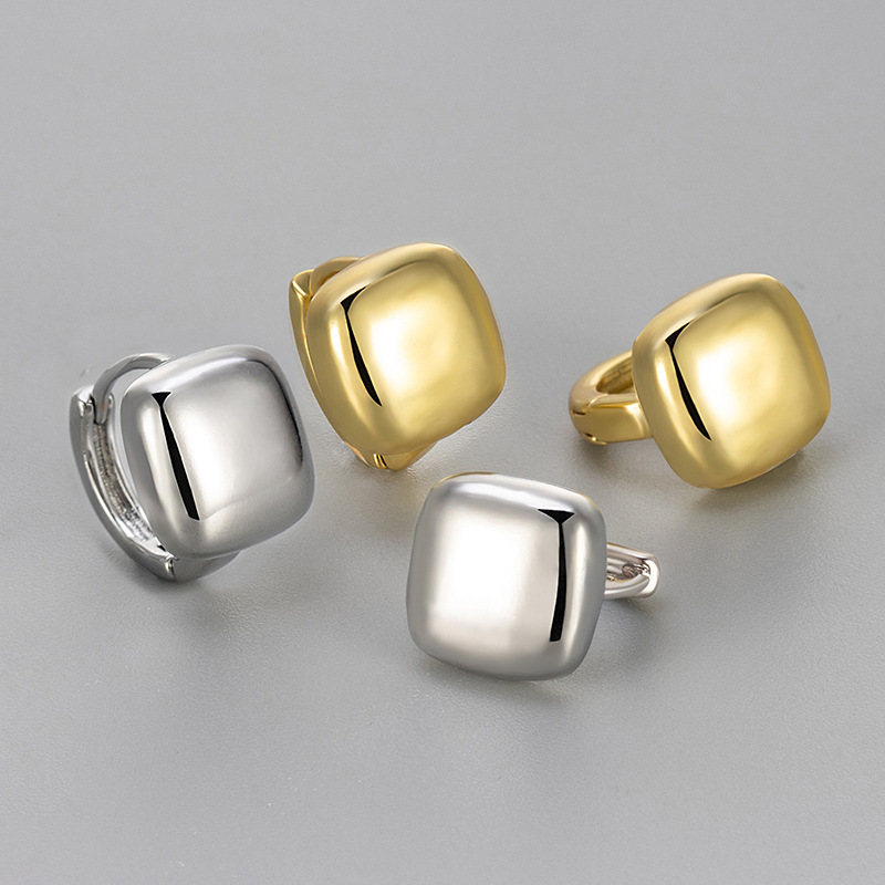 European and American Cross-Border Glossy Geometric Square Earrings, Versatile, Simple, High-End, Western Style Niche Design Ear Jewelry for Women