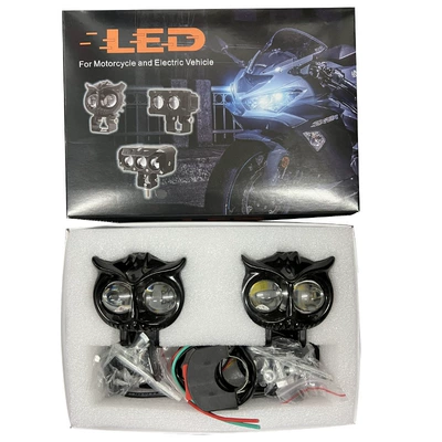 Motorcycle headlights, headlights and White Dual-Color, Far and - near-yellow-light-and-far-white-light-three-lines-20w-thick-owl-pair-pack-2-lights-1-switch-installation-kit