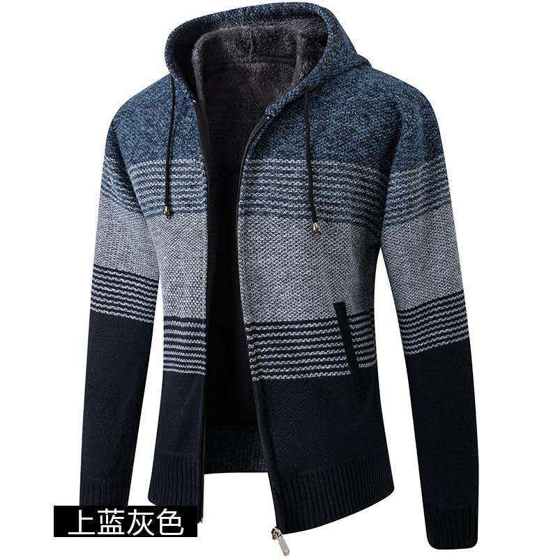 Venta al por mayor de ropa de hombre de comercio exterior otoño e invierno nuevo suéter de costura a juego de color chaqueta de punto chaqueta más suéter de costura de punto grueso de terciopelo