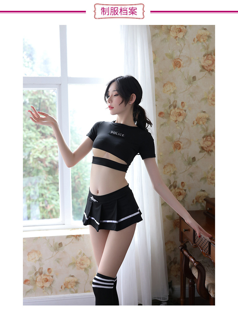 Student Role Play Lingerie Set with Top, Skirt, Thong and Striped Socks — detail image 3