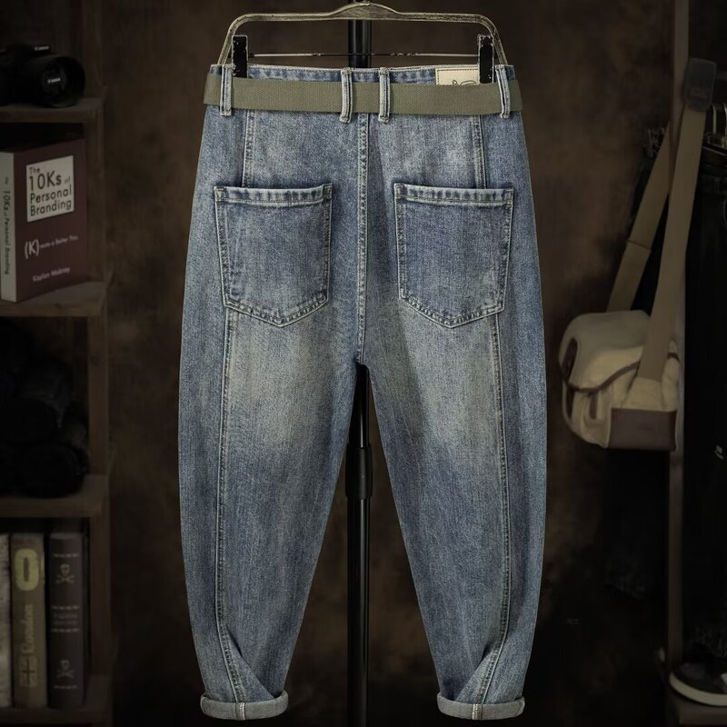 Spring and Autumn Dad Jeans Trendy Men's Retro Fat Man Loose Patchwork Harem Popular Martin Pants