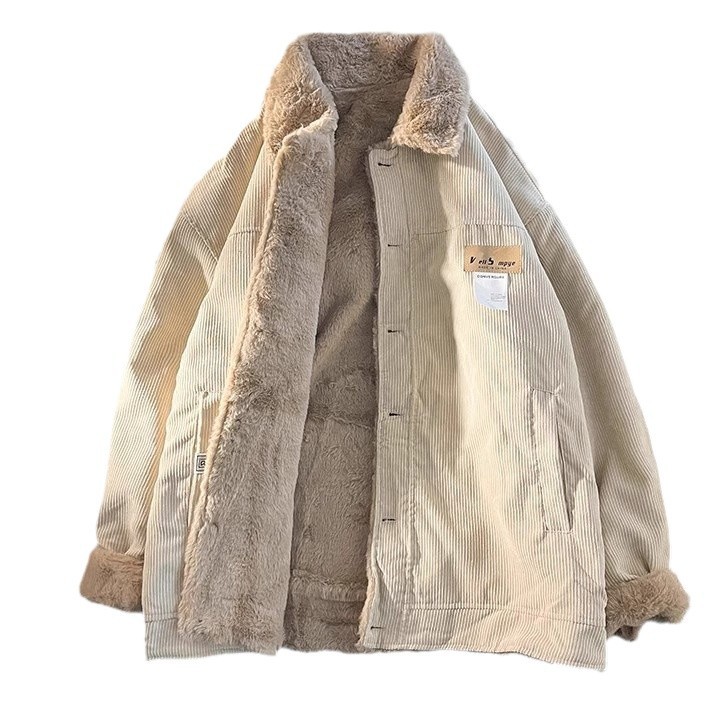 Etiqueta de pana moda hombre tendencia de invierno hombre solapa chaqueta acolchada de algodón suelta marca de moda japonesa chaqueta de pareja chaqueta