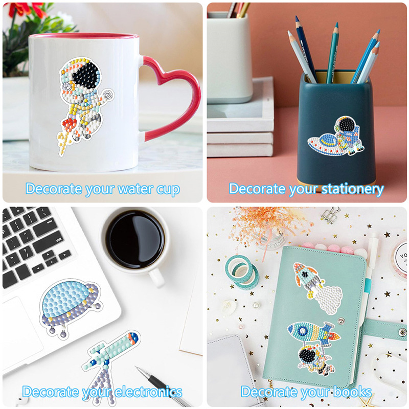 Venta caliente espacio astronauta diamante pintura gratis pegatinas DIY pegatinas de pared pegatinas niños hechos a mano pegatinas de dibujos animados diamante redondo