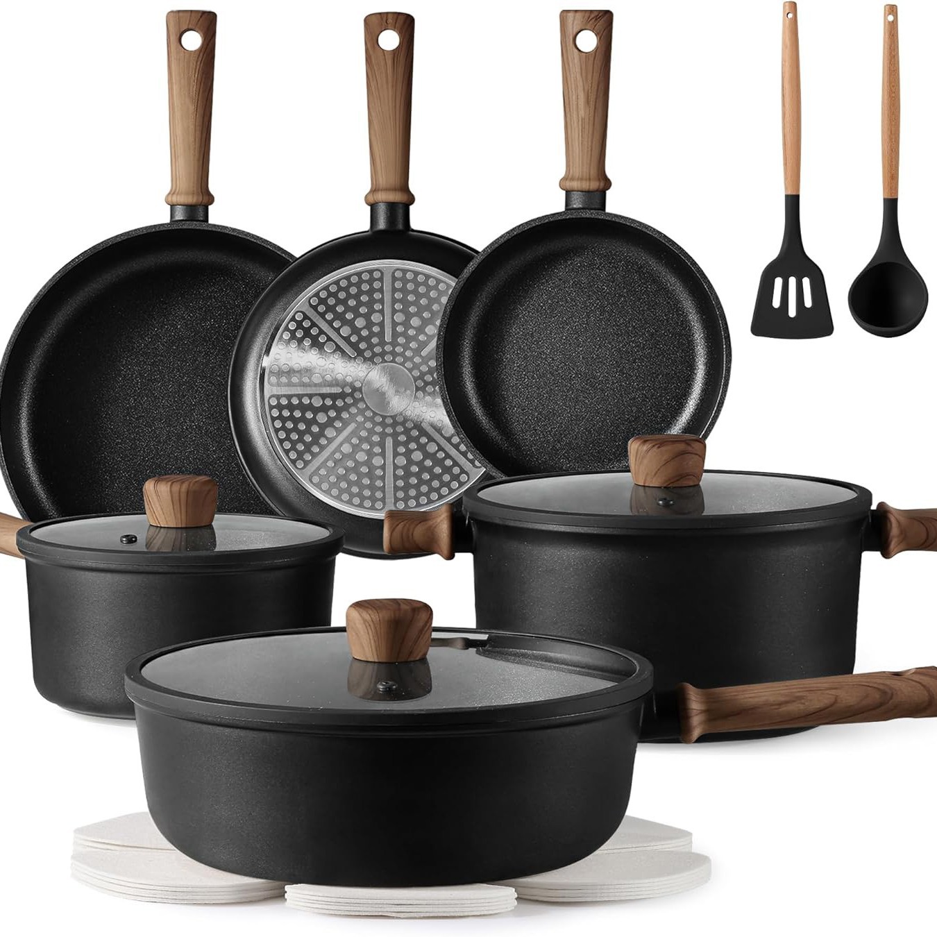 Conjunto de paneles negros transfronterizos general para cocinar y fritar en una olla antiadherente para fritar verduras gruesas de alto valor de color