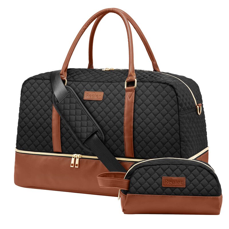 Canvas Weekend Bag, Overnight Bag for Women Weekend Travel Duffel Bag with Shoe Compartment with Toiletry Bag