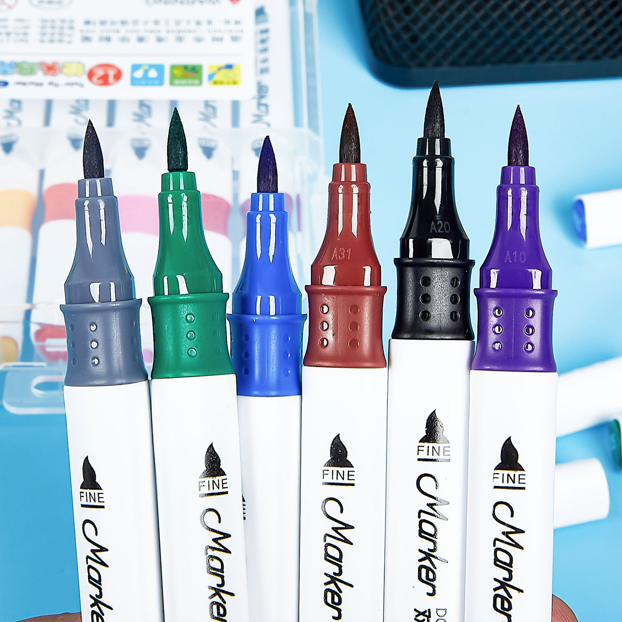 Marcador triangular de doble cabeza tinta a base de agua pincel de pintura para niños suministros de arte para estudiantes bolígrafo suave multicolor cabeza bolígrafo de color