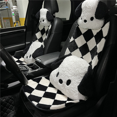 Cartoon Dogs winter automobile Seat cushion Rabbit's hair Chessboard grid keep warm vehicle Seat cushion currency Seat cushion automobile Supplies