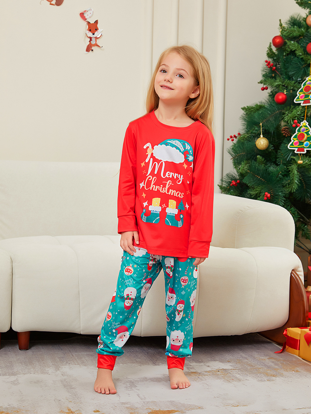 Kerstmis Santa Crutch Letter Kerstmis Familie pak bedrukte homewear pyjama_voghion.com