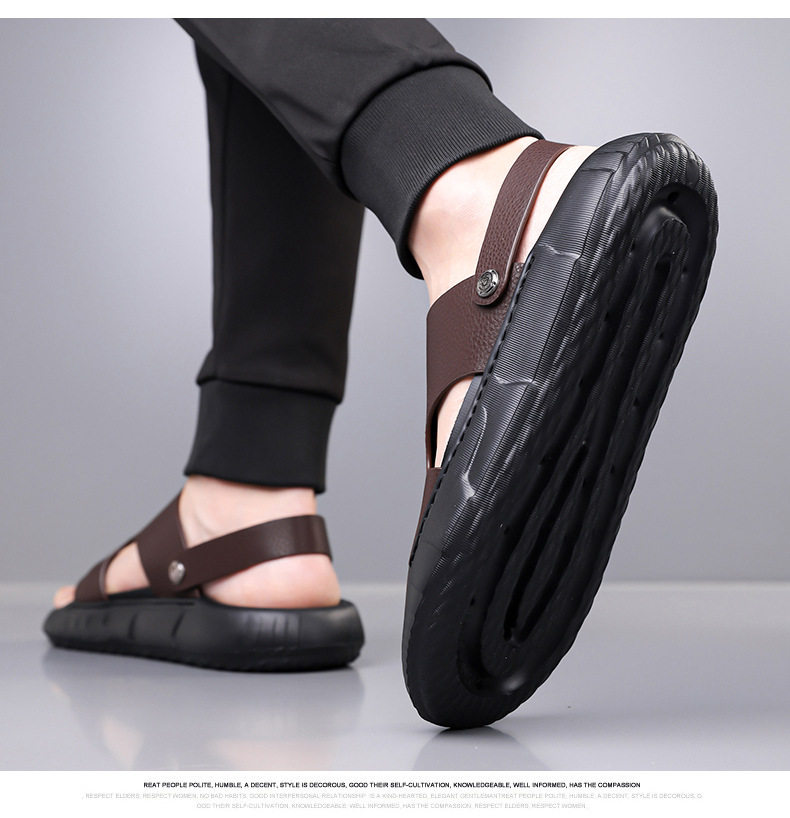 Dép sandal nam da bò lớp đầu mũi hở đế dày, dép đi biển da mềm đế êm — GA05 màu nâu, GA05 màu đen chi tiết 13