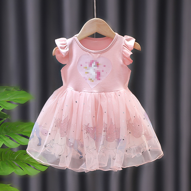 Girls' Sleeveless Dress 2021 Summer New Arrival Little Girl Baby Children Stylish Cartoon Mesh Princess Dress