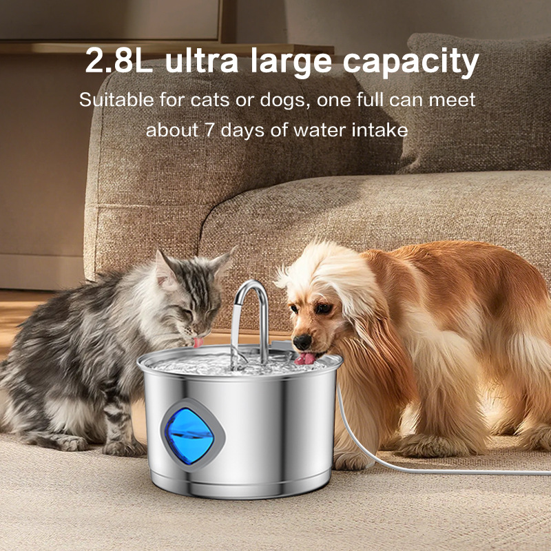 Acero inoxidable 95 oz / 2.8 litros de gran capacidad para gatos y gatos, mascotas silenciosas para gatos