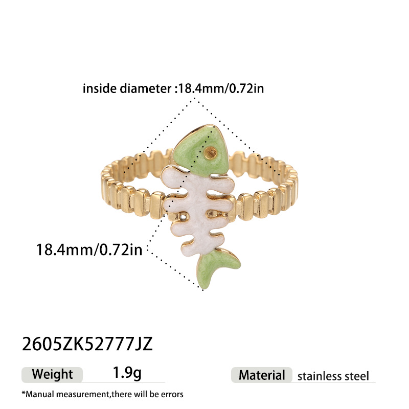 Alta Europa y América serie de mar transfronterizo de acero inoxidable goteo de aceite esqueleto hueso anillo de pez nicho de alta sensación joyería mujer