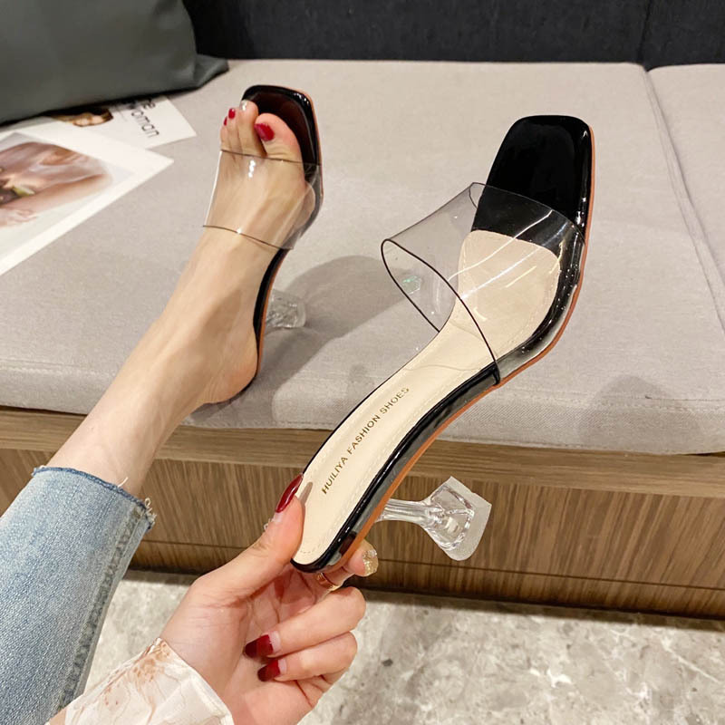 Transparent Women's Sandals High Heels 2025 Summer Mid-Heel Crystal Shoes Sexy Outer Wear Shoes 801-1 Crystal Sandals