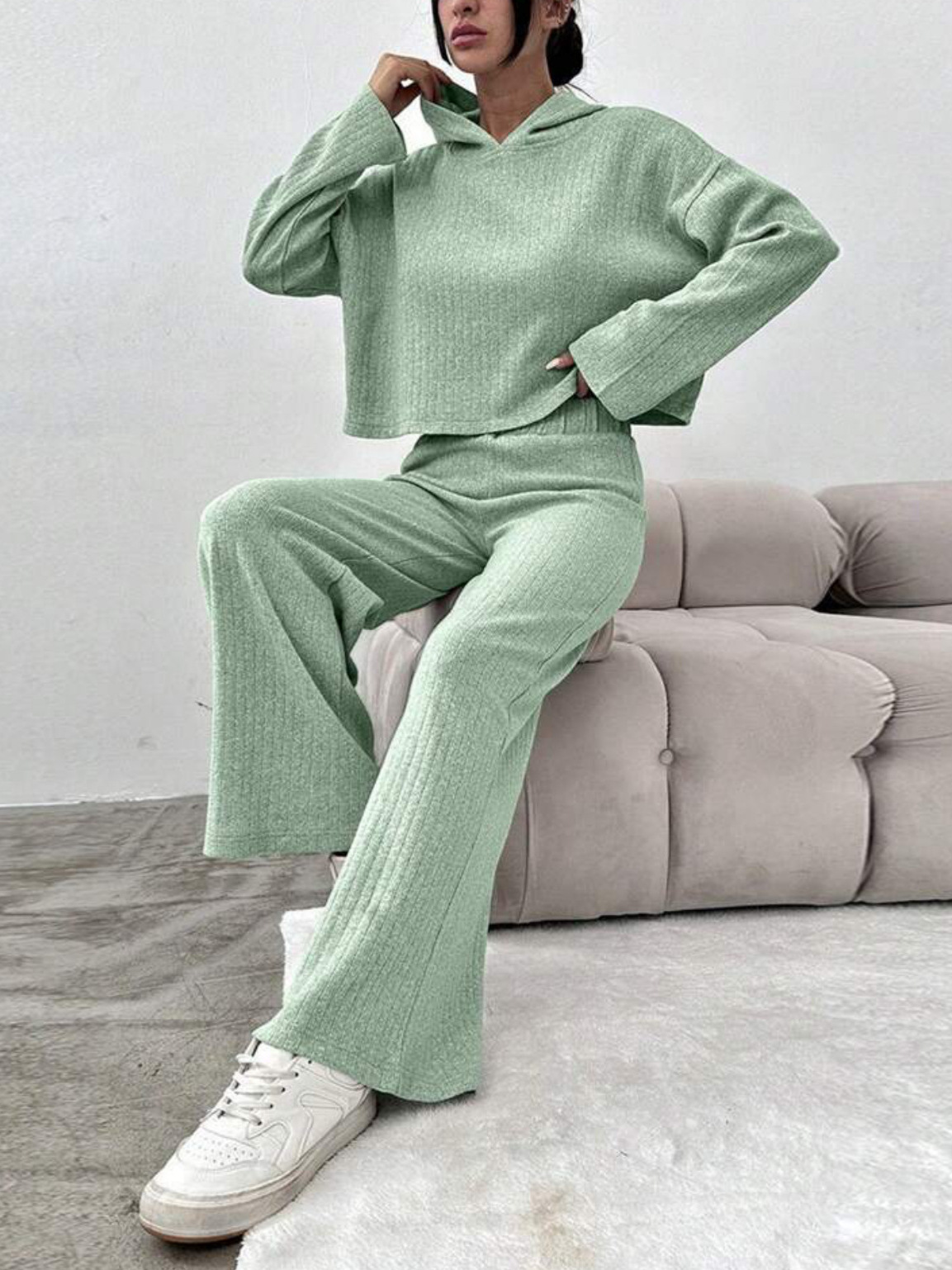 autumn solid color knitted dress with hood