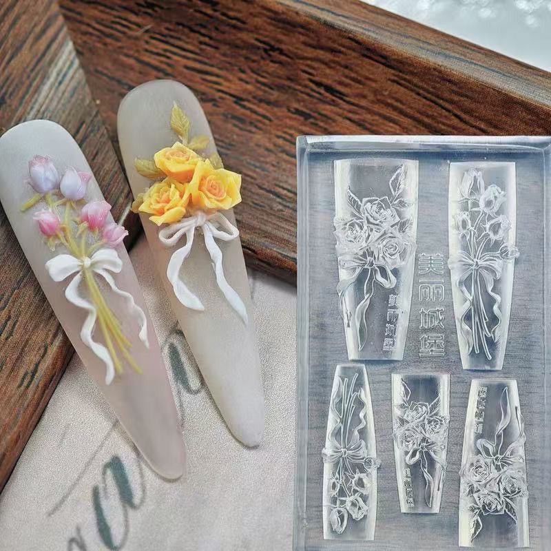 Little Red Book's Same Style Ribbon Rose High-Transparency Nail Art Mold Same Style Mesh Stereo Nail Art Decoration Mold Carving DIY