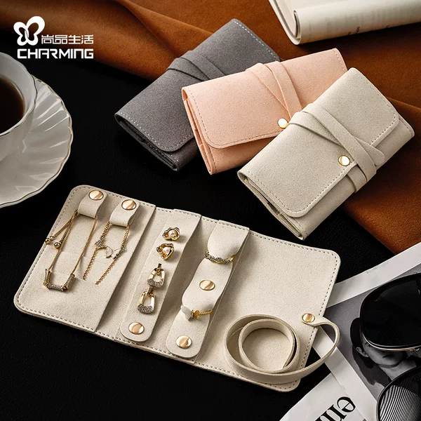 Cross-Border Mini Jewelry Storage Bag, Roll-Up Pouch for Earrings, Rings, Necklaces, Portable Jewelry Box, Small Accessory Storage Box