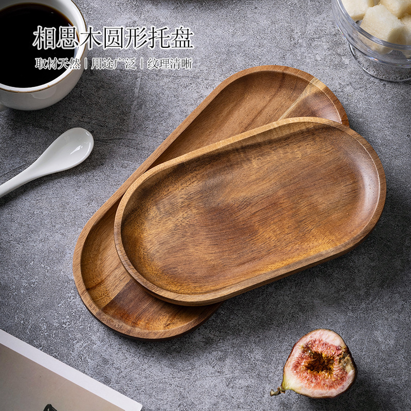 Acacia Wood Coaster Tea Tray Hotel Solid Wood Tray Creative Fruit Dessert Plate Rectangular Pot Holder Dry Bubble Tray