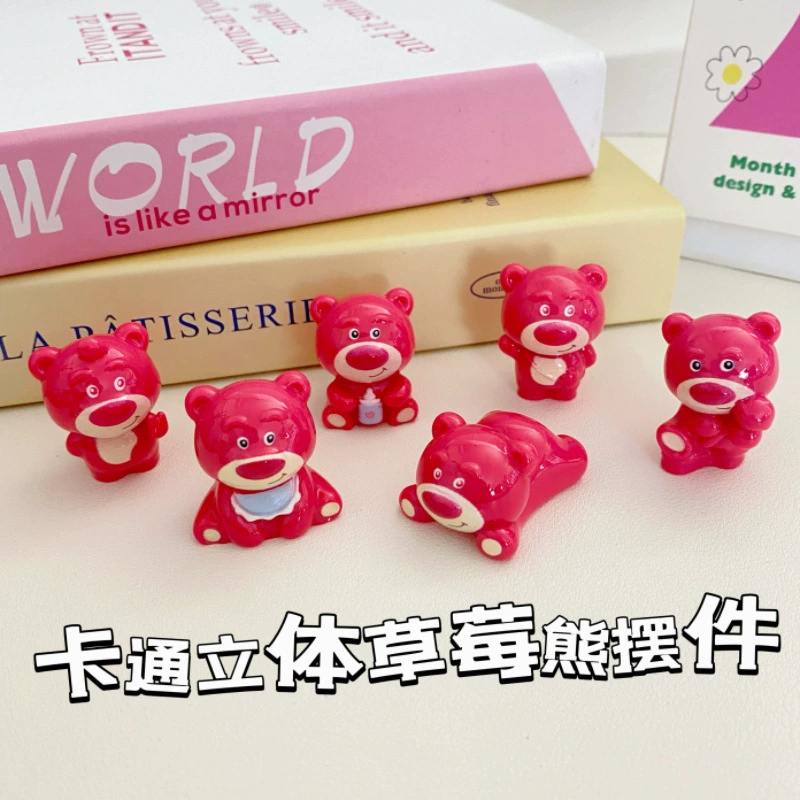 Мультяшные стерео украшения из смолы с клубничным медведем, микропейзаж, украшение для рабочего стола, автомобиля, маленькие украшения, брелок «сделай сам»