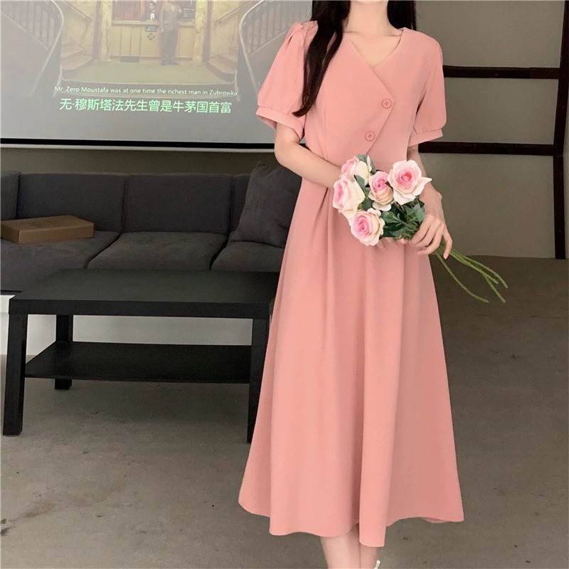 Плюс Размер шикарное дизайнерское платье с пышными рукавами Sense Нежное стильное летнее платье Покрытие живота Элегантное длинное платье во французском стиле