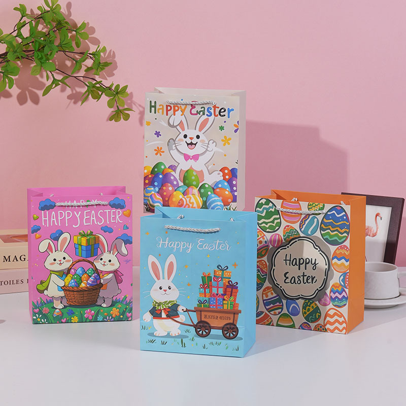 Cross-Border Spot Easter Paper Bag High-End Handbag Easter Egg Party Reusable White Card Shopping Gift Bag