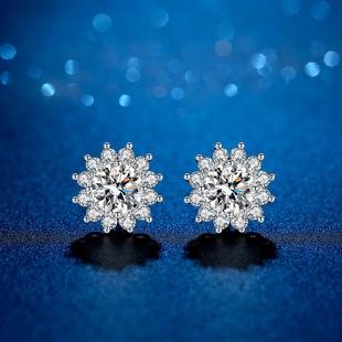 Moissanite S925 Earrings Sunflower Earrings Trendy Simple Japanese and Korean Fresh Style Girlfriend Gift Exquisite Light Luxury