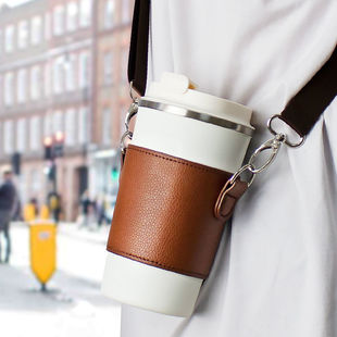 Portable Fashionable Milk Tea Cup Cup Cover with Packing Coffee Cup Portable Crossbody Strap Protective Cover Pu Leather Bag