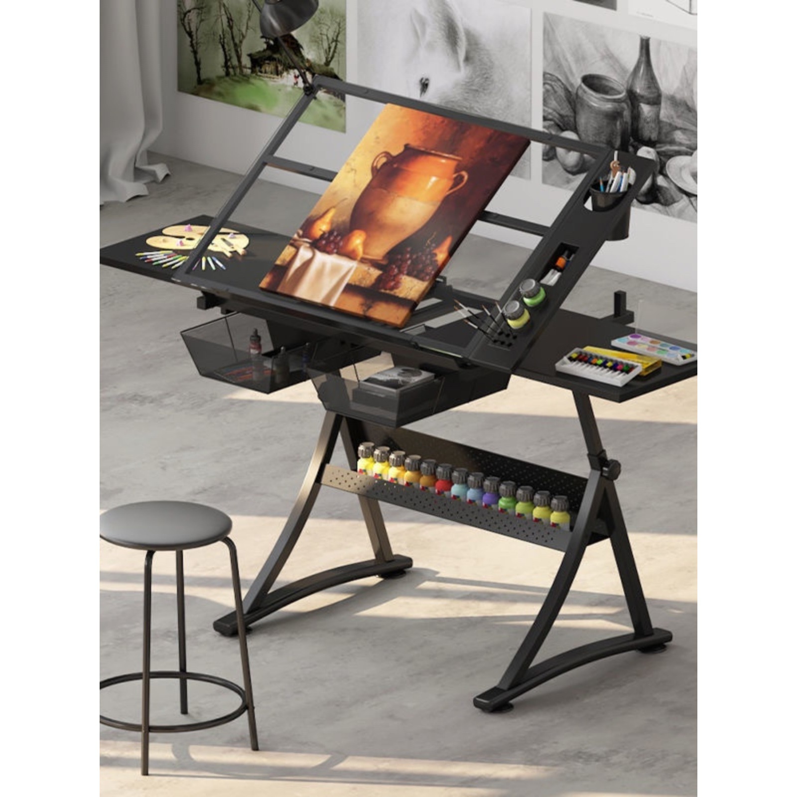 Adjustable Art Drawing Table Easel Professional Drawing Table for Art Students Hand-Drawn Table for Calligraphy and Painting Multifunctional Drawing Table